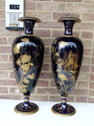 Napoleon 3 style Pair vases in cobalt blue and gilt decoration of flowers in Limoges porcelain, France 1880