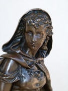 Napoleon 3 style Sculpture of a lady with flowers by Bouret in bronze and green marble, France 1880