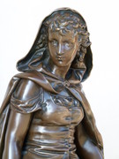 Napoleon 3 style Sculpture of a lady with flowers by Bouret in bronze and green marble, France 1880