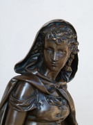 Napoleon 3 style Sculpture of a lady with flowers by Bouret in bronze and green marble, France 1880