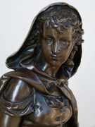 Napoleon 3 style Sculpture of a lady with flowers by Bouret in bronze and green marble, France 1880