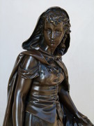 Napoleon 3 style Sculpture of a lady with flowers by Bouret in bronze and green marble, France 1880