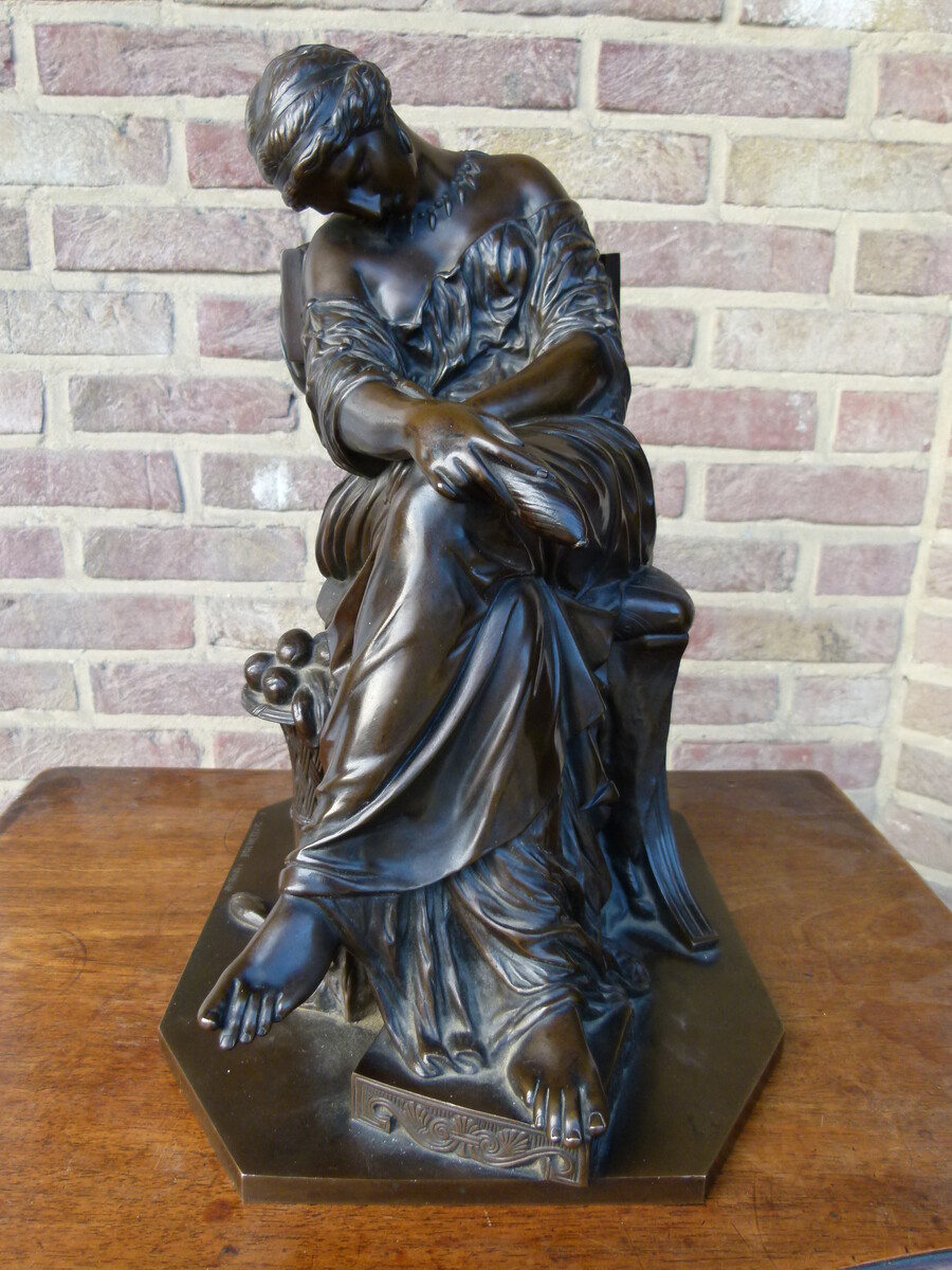 Napoleon 3 Sculpture of a sleeping lady by J. Cavelier and Barbedienne foundry stamp