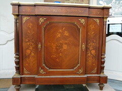 Napoleon 3 style Sideboard with flowers marquetry in different woods  , France 1880