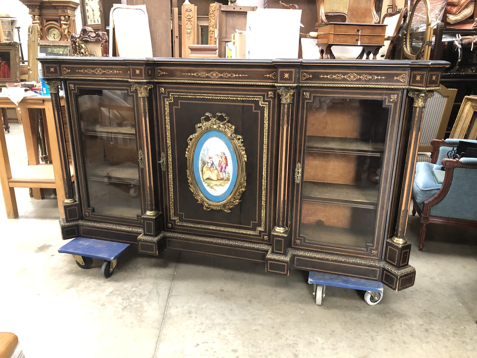 Napoleon 3 Sideboard with Sevres porcelain plate ,marquetry and gilded bronze