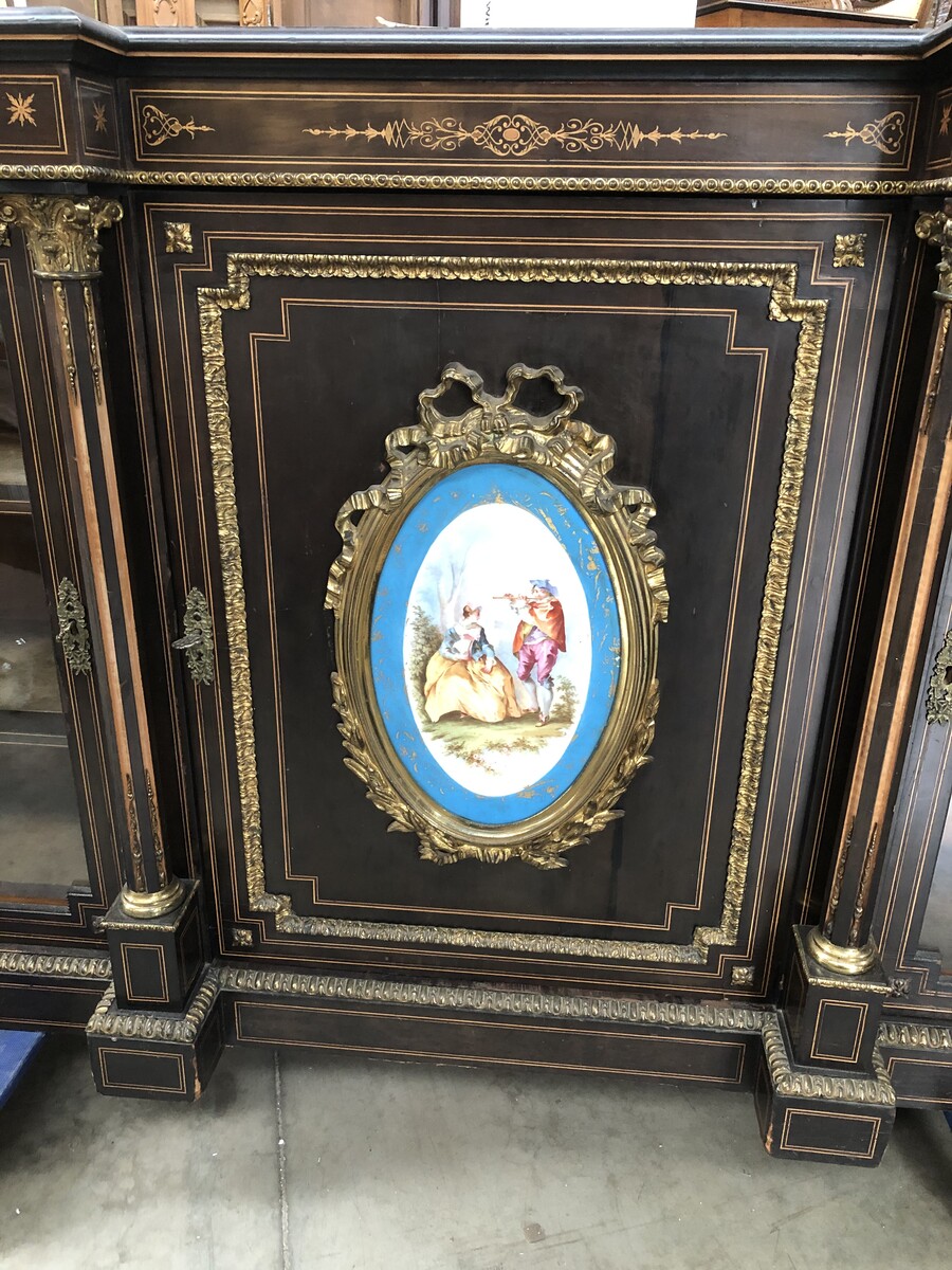 Napoleon 3 Sideboard with Sevres porcelain plate ,marquetry and gilded bronze