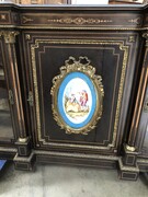 Napoleon 3 style Sideboard with Sevres porcelain plate ,marquetry and gilded bronze  in ebonised wood, France 1870