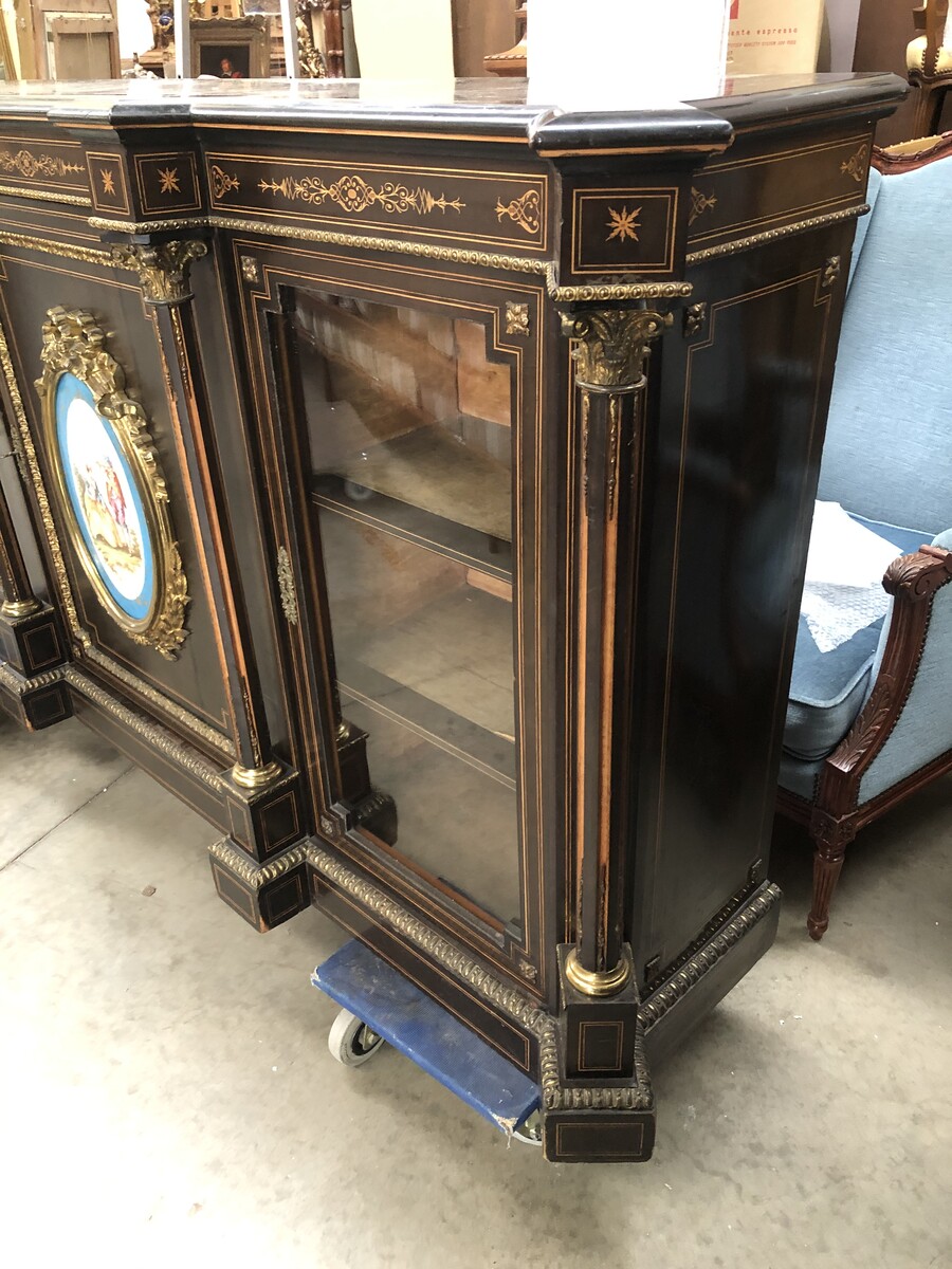 Napoleon 3 Sideboard with Sevres porcelain plate ,marquetry and gilded bronze