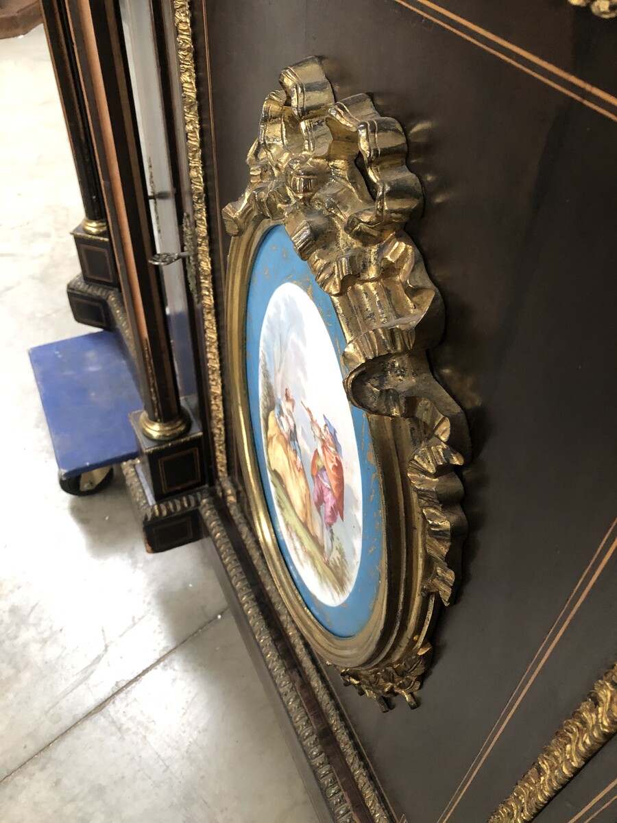 Napoleon 3 Sideboard with Sevres porcelain plate ,marquetry and gilded bronze