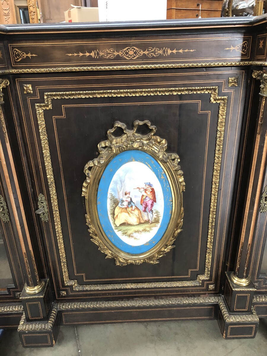 Napoleon 3 Sideboard with Sevres porcelain plate ,marquetry and gilded bronze