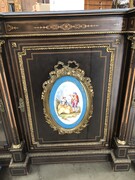 Napoleon 3 style Sideboard with Sevres porcelain plate ,marquetry and gilded bronze  in ebonised wood, France 1870