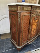 Napoleon 3 style Very high quality side board with marqetry and gilt bronze in different woods, France 1870