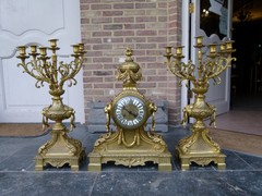 Napoleon III style 3 pieces clockset in gilded bronze, France 1880