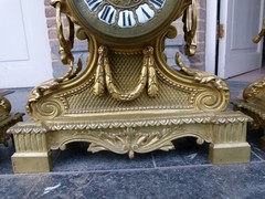 Napoleon III style 3 pieces clockset in gilded bronze, France 1880