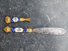 Napoleon III style Briefopener and stamp in gilded bronze and enamel, France,Limoges 1880