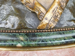 Napoleon III style Buste of a lady on a green marble base in tricolor patinated bronze, Belgium 1880