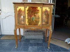 Napoleon III style Cabinet with vernis-matin paintings in different woods and gilded bronze, France 1880