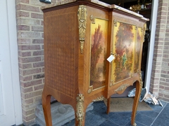 Napoleon III style Cabinet with vernis-matin paintings in different woods and gilded bronze, France 1880