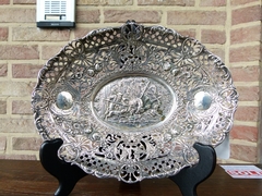 Napoleon III style Centerpiece coupe 830 silver with hunting scene 275 gr, Germany marked in stamp model of hart W.W.H 1890