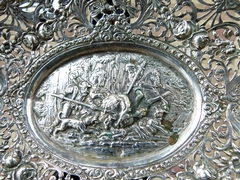 Napoleon III style Centerpiece coupe 830 silver with hunting scene 275 gr, Germany marked in stamp model of hart W.W.H 1890