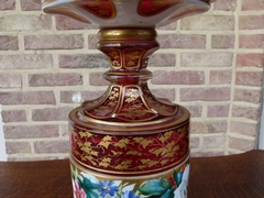 Napoleon III style Centerpiece coupe with flowers and gilded decoration in hand cut crystal, Bohemia 1880