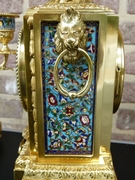 Napoleon III style Clockset with cloisonné and cherub in gilded bronze, France 1880