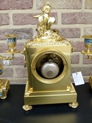 Napoleon III style Clockset with cloisonné and cherub in gilded bronze, France 1880