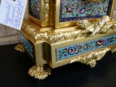 Napoleon III style Clockset with cloisonné and cherub in gilded bronze, France 1880