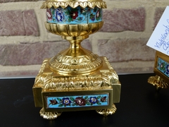 Napoleon III style Clockset with cloisonné and cherub in gilded bronze, France 1880