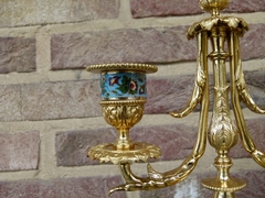 Napoleon III style Clockset with cloisonné and cherub in gilded bronze, France 1880