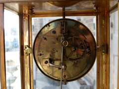 Napoleon III style Clockset with cloisonnée champleuve in gilded bronze,marble and cloisonnée, France 1880