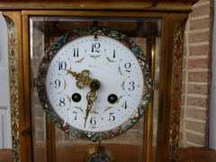 Napoleon III style Clockset with cloisonnée champleuve in gilded bronze,marble and cloisonnée, France 1880