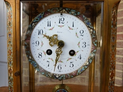 Napoleon III style Clockset with cloisonnée champleuve in gilded bronze,marble and cloisonnée, France 1880