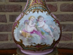 Napoleon III style Clockset with romantic scenes in Sévres porcelain and gilded bronze, France 1880