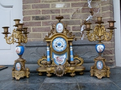 Napoleon III style Clockset with Sevrés porcelain in gilded spelter, France 1880