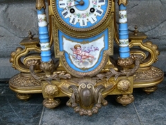 Napoleon III style Clockset with Sevrés porcelain in gilded spelter, France 1880