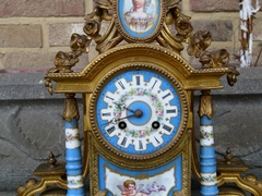 Napoleon III style Clockset with Sevrés porcelain in gilded spelter, France 1880