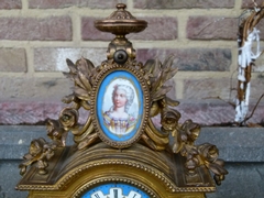 Napoleon III style Clockset with Sevrés porcelain in gilded spelter, France 1880