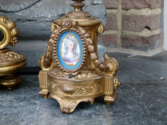 Napoleon III style Clockset with Sevrés porcelain in gilded spelter, France 1880