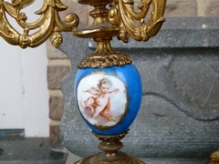 Napoleon III style Clockset with Sevrés porcelain in gilded spelter, France 1880