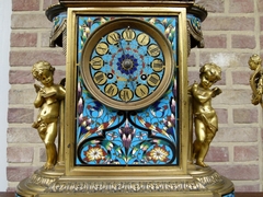 Napoleon III style cloisonné Clockset with putti,s in gilded bronze, France 1870