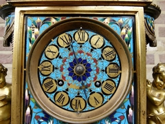 Napoleon III style cloisonné Clockset with putti,s in gilded bronze, France 1870