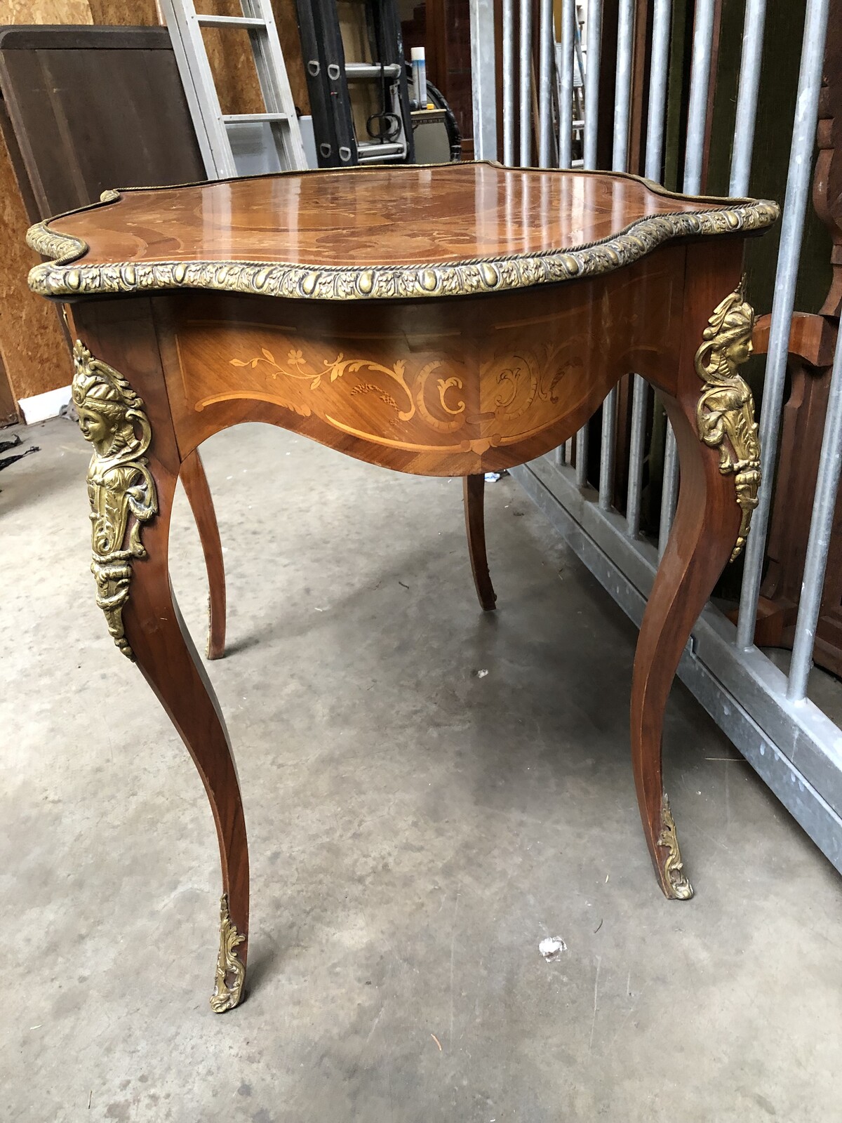 Napoleon III Desk or table with drawer and marquetry with bronzes