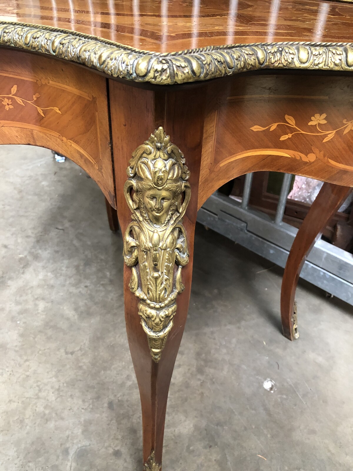 Napoleon III Desk or table with drawer and marquetry with bronzes