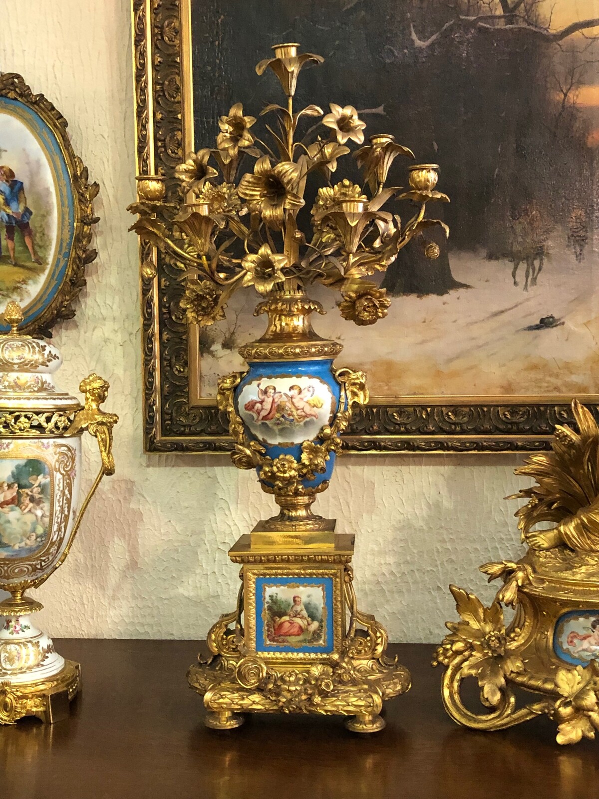 Napoleon III Gilded bronze and Sevres porcelain clockset