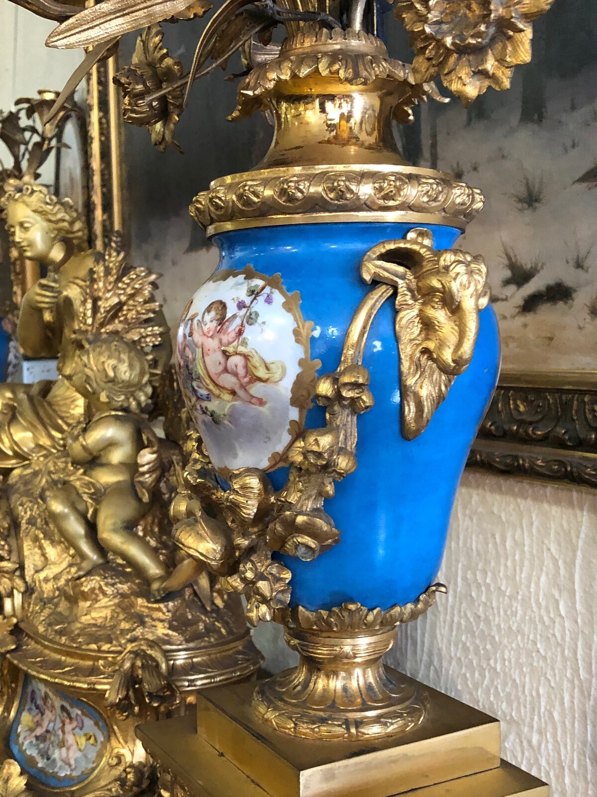 Napoleon III Gilded bronze and Sevres porcelain clockset