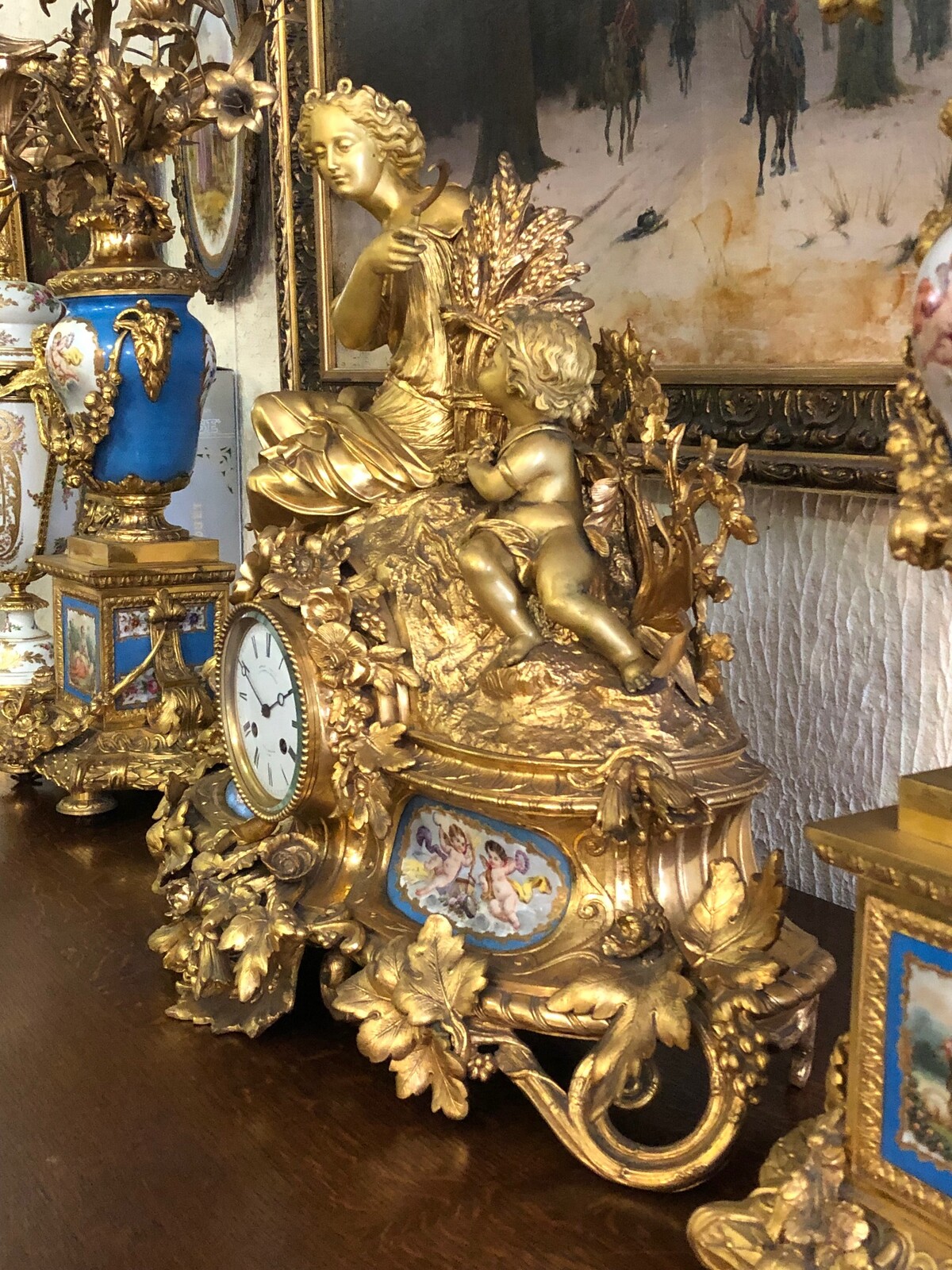 Napoleon III Gilded bronze and Sevres porcelain clockset