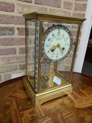 Napoleon III style Glass pendule clock with cloisonné champleuve in gilded bronze, France 1880