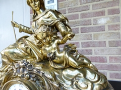 Napoleon III style huge Clock with a woman and child signed by Popon in gilt bronze and sévres porcelain, France 1880