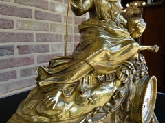 Napoleon III style huge Clock with a woman and child signed by Popon in gilt bronze and sévres porcelain, France 1880